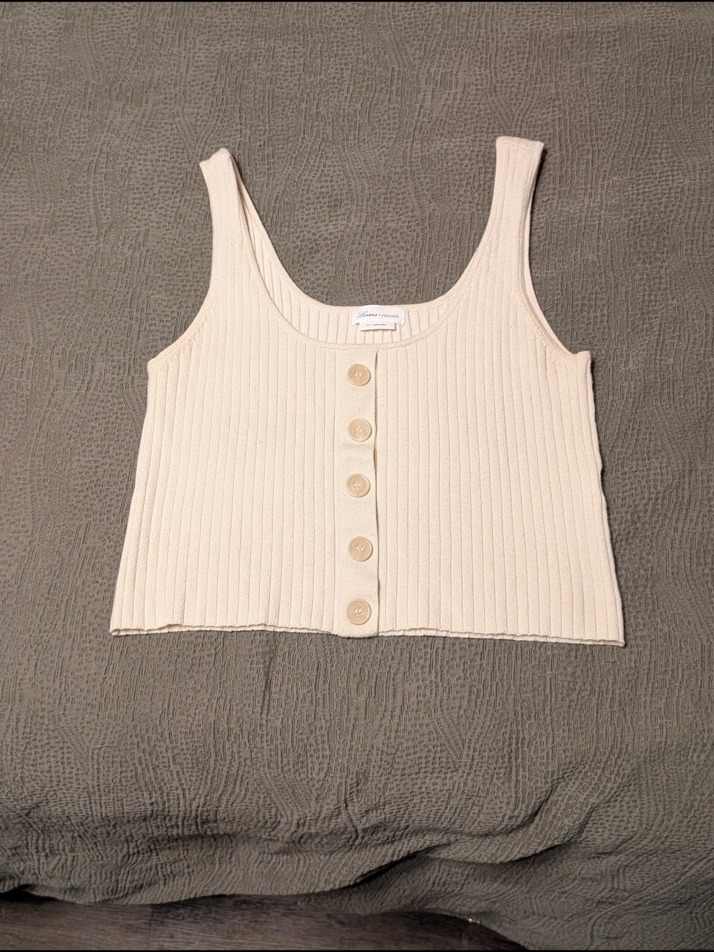 REVOLVE Lovers + Friends Cream Ribbed Button Front Mariposa Tank Top Medium - Picture 7 of 11